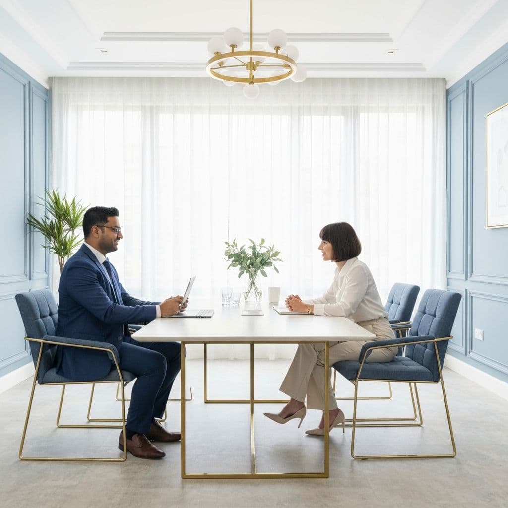 Professional real estate team discussing home sales