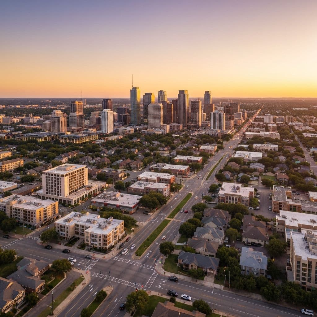 Aerial view of Austin Texas neighborhoods and communities